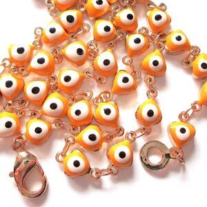 C⭐️C Golden Yellow Heart Evil Eye Choker Necklace Stamped LOVE Gold Tone Health